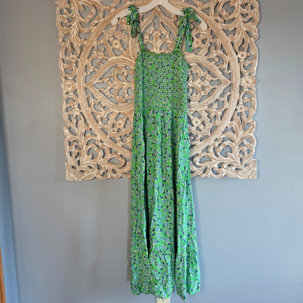 Green Floral Maxi Dress with Tie Straps